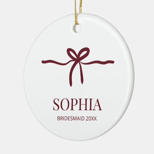 Bordeaux Boog Bruidsmeisje Modern Minimaal Naam Ja Keramisch Ornament (Links)