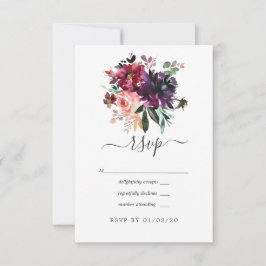 Bordeaux - Bordo Floral Wedding RSVP Kaartje