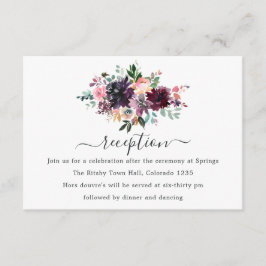 Bordeaux - Bourgondië Floral bruiloft receptie Informatiekaartje