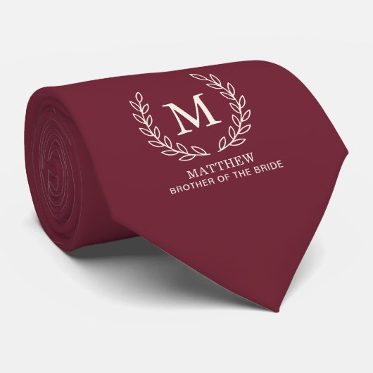 Bordeaux Broer van de Bruid Monogram Huwelijk Stropdas (Opgerold)