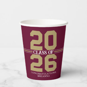 Bordeaux & Brons Afstudeerklasse Gepersonaliseerd Papieren Bekers