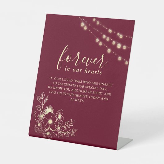 Bordeaux bruiloft gedenkteken reclamebord met voetstuk (Voorkant)