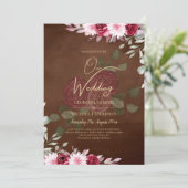Bordeaux bruin bloem winter herfst trouw uitnodigi kaart (Staand voorkant)