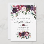 Bordeaux - Burgundy Floral Wedding Save The Date (Voorkant)