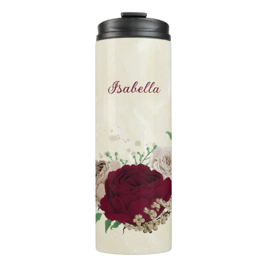 Bordeaux champagne bloemen bruiloft thermosbeker (Voorkant)
