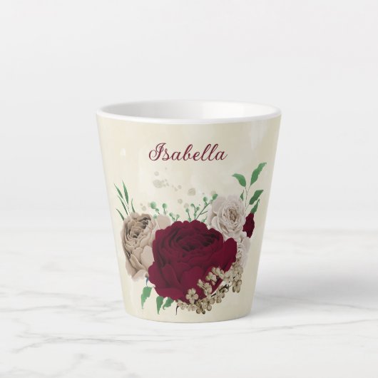 Bordeaux champagne bloemen latte mok (Voorkant)