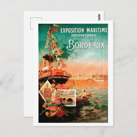 Bordeaux City port, Frankrijk, toeristisch schip,  Briefkaart (Voorkant / Achterkant)