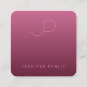 Bordeaux Colour Sjabloon Moderne monogram legant Vierkante Visitekaartje (Voorkant)