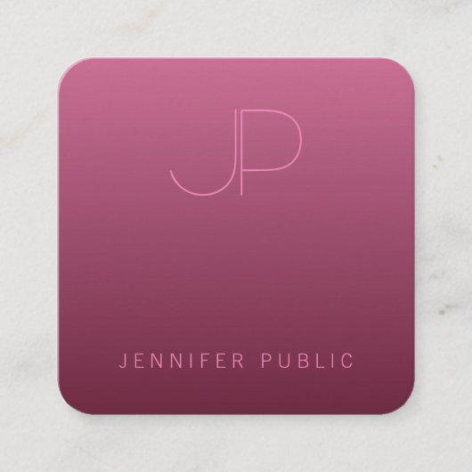 Bordeaux Colour Sjabloon Moderne monogram legant Vierkante Visitekaartje (Voorkant)