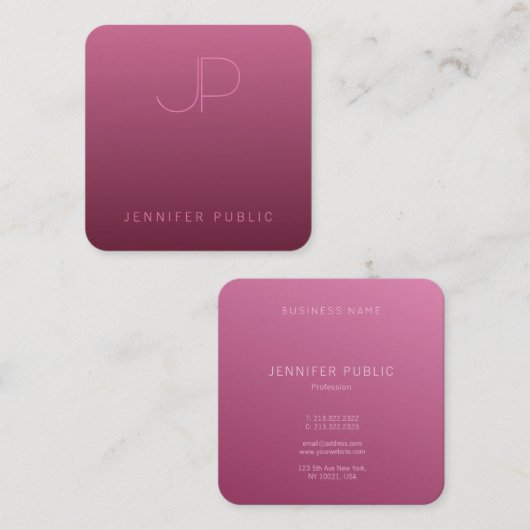 Bordeaux Colour Sjabloon Moderne monogram legant Vierkante Visitekaartje (Voorkant / Achterkant)