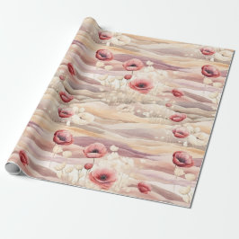 Bordeaux Crème Blush Bloemige Bruiloft Cadeaupapier