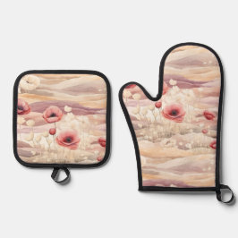 Bordeaux Crème Blush Bloemige Bruiloft Ovenwant & Pannenlap Set