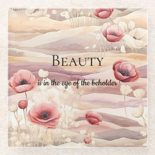 Bordeaux Crème Blush Bloemrijke Bruiloft Glazen Onderzetter (Voorkant)