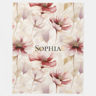 Bordeaux Crème Lavendel Bloemrijke Bruiloftsdouche Fleece Deken