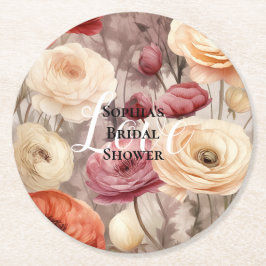 Bordeaux Crème Lente Bloemen Bruidsborrel Ronde Kartonnen Onderzetter