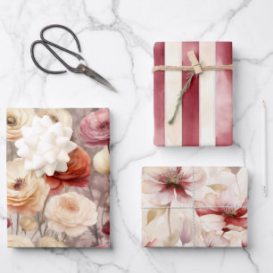 Bordeaux Crème Lente Bloemen Bruidsdiner Inpakpapier Vel