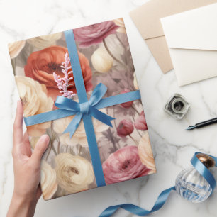 Bordeaux Crème Lente Bloemen Bruidsuitnodiging Cadeaupapier