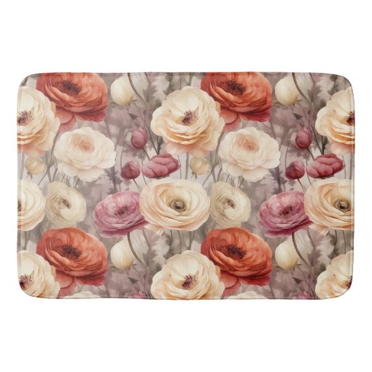 Bordeaux Crème Lente Bloemen Bruiloftsontvangst Badmat (Voorkant)