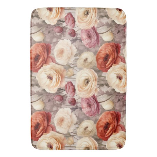 Bordeaux Crème Lente Bloemen Bruiloftsontvangst Badmat (Voorkant Verticaal)