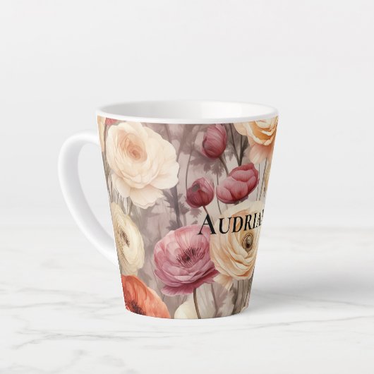Bordeaux Crème Lente Bloemen Latte Mok (Linkerhoek)