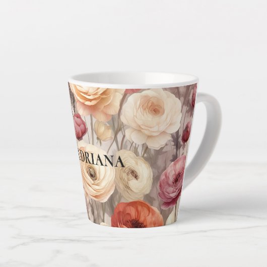 Bordeaux Crème Lente Bloemen   Latte Mok (Rechterhoek)