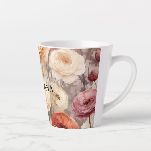 Bordeaux Crème Lente Bloemen Latte Mok (Rechts)