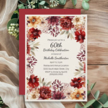 Bordeaux Crème Waterverf Bloemen 60e Verjaardag