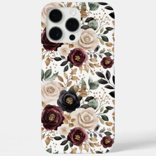 Bordeaux Crème Zwart Bloemmotief iPhone 16 Pro Max Hoesje