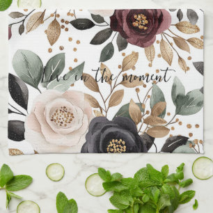 Bordeaux Crème Zwart Bloemmotief Theedoek