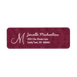 Bordeaux Damask Monogram M of elke Initiaal M009 Etiket