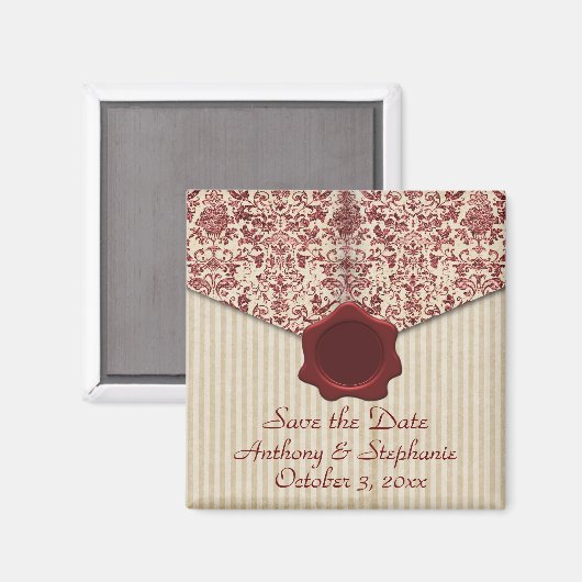 Bordeaux Damask Save the Date Magnet (Voorkant / Achterkant)