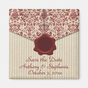 Bordeaux Damask Save the Date Magnet