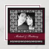 Bordeaux Damast Trouw Verlovingsaankondiging Aankondiging (Voorkant / Achterkant)