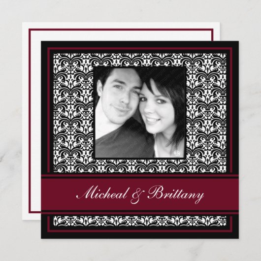 Bordeaux Damast Trouw Verlovingsaankondiging Aankondiging (Voorkant / Achterkant)