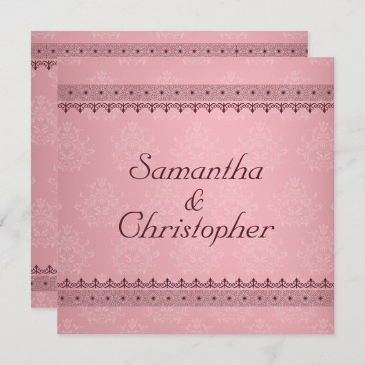 Bordeaux Deco Lace over het roze huwelijk Kaart (Voorkant / Achterkant)