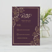 Bordeaux diep rijk rood goud bloemen bruiloft RSVP Kaart (Staand voorkant)