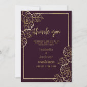 Bordeaux diep rijk rood goud bloemen Dank u Kaart (Voorkant)