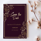 Bordeaux diep rijk rood goud bloemen Save the Date Kaart