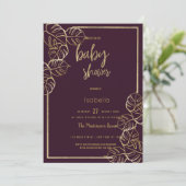 Bordeaux Diep Rood Goud Bloemen Baby shower Kaart (Staand voorkant)