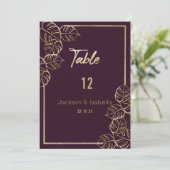 Bordeaux Diep Rood Goud Bloemen Tabel Nummers Kaart (Staand voorkant)