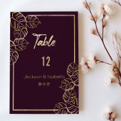 Bordeaux Diep Rood Goud Bloemen Tabel Nummers Kaart