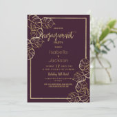 Bordeaux Diep Rood Goud Bloemen Verloving Kaart (Staand voorkant)