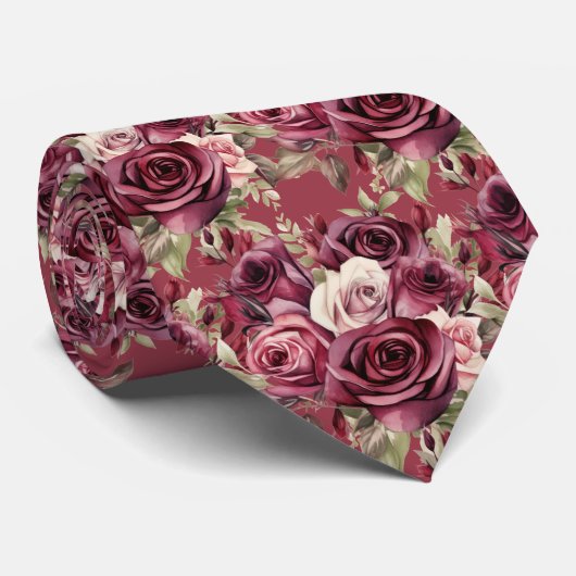 Bordeaux dieprode rozen blush mauve stropdas (Opgerold)