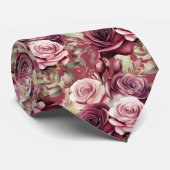 Bordeaux dieprode rozen blush mauve stropdas (Opgerold)