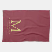 Bordeaux Effen Kleur Goud Familienaam Monogram Theedoek (Horizontaal)