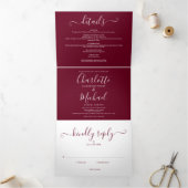Bordeaux Elegant Script Monogram Huwelijk Drieluik Uitnodiging (Binnen)