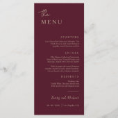 Bordeaux Elegante Minimale Trouwmenu Kaart (Voorkant)