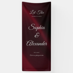 Bordeaux Elegante Stof Bruiloft Welkom Bord,Linnen Spandoek