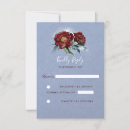 Bordeaux en Blauwe Aquarel Bloemen Trouw RSVP Kaartje