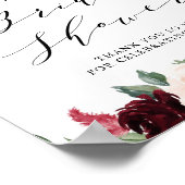 Bordeaux- en blauwe bloemenslinger bruiloftsdouche poster (Hoek)
